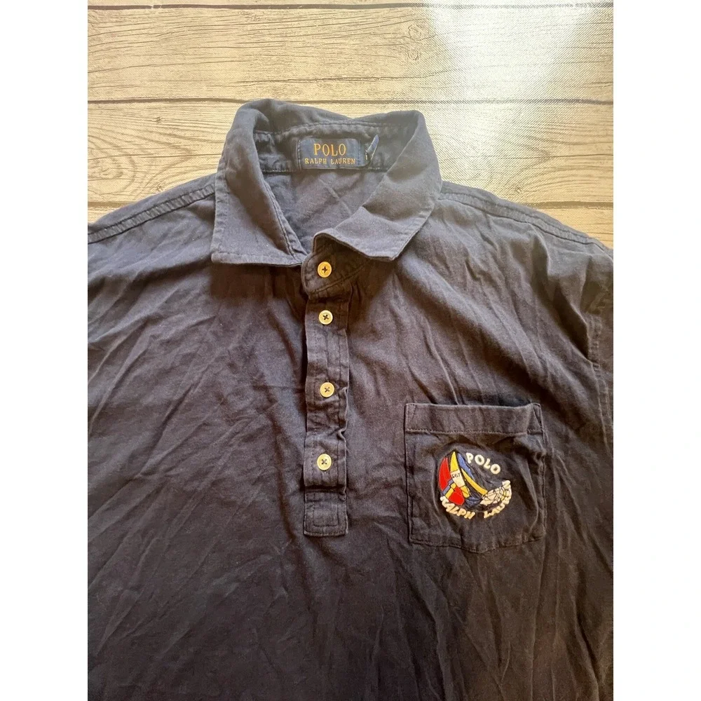 Vintage Polo Ralph Lauren Shirt 1/4 Button Up Mens XL Navy Blue Pocket Logo